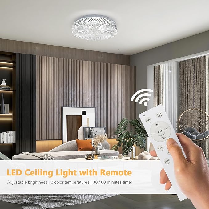 OOWOLF Flush Mount LED Ceiling Light Fixture, 2700K-6500K Super Bright 36W 3600LM 13.78 Inch Dimmable Warm/White Light Kitchen Light Modern Ceiling Lamp for Bedroom Bathroom, Chandeliers with Remote