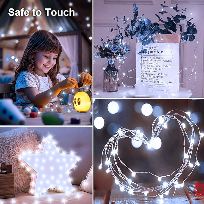 50LED Fairy Lights USB & Battery Powered, 16FT White Fairy String Lights with 8 Modes & Timer, Cuttable Copper Wire Waterproof Twinkle Light Indoor Outdoor for Bedroom Wedding Party Christmas Decor