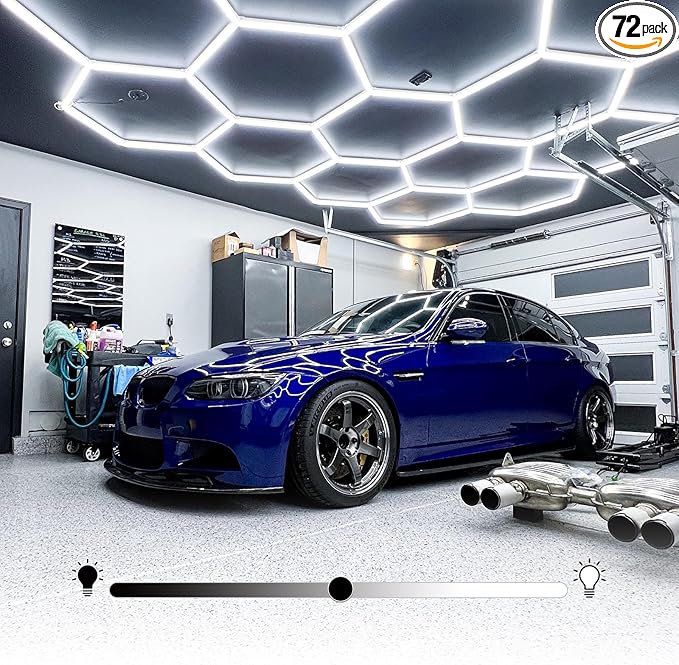 LED Hexagon Garage Light: Upgraded 10-100% Dimmable Garage Hexagon Lights, 72 Packs LED Light, 79200LM Super Bright Honeycomb Lights for Gym Basement Hair Salon