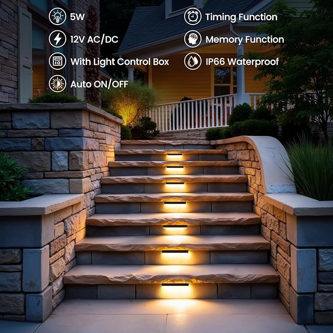 8 Inch Retaining Wall Lights 5W Hardscape Lighting IP66 Waterproof Low Voltage Step Lights Outdoor 2700K Landscape Lights for Patio Walls Stairs with Connectors 12 Pack