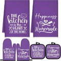 Sratte 6 Pcs Kitchen Decor Accessories Set Farmhouse Towels Pot Holders Oven Mitts Set 2 Dish Towels 2 Potholders 2 Cooking Mittens Oven Glove for Christmas Baking Cooking (Purple,Kitchen)