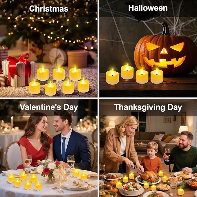 YiaMia 12 Pack Upgraded Rechargeable Tea Lights with Magnetic Wireless Charging Base, Flameless LED Candles with Remote and Timer, 100+H Battery Operated Candles for Votive Wedding Halloween Christmas