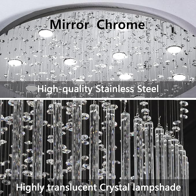 W40 x H120 Glam Chandelier with LED Bulbs Crystal Raindrop High Ceiling Pendant Light for Entrance Large Villa Chandelier Foyer Lighting Fixtures Silver