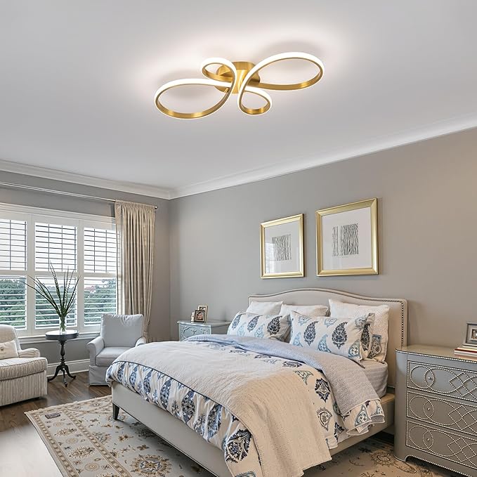 Modern LED Ceiling Light, Hallway Light Gold Close to Ceiling Light for Kitchen Bedroom Balcony Bathroom Living Room (23.62Inch)