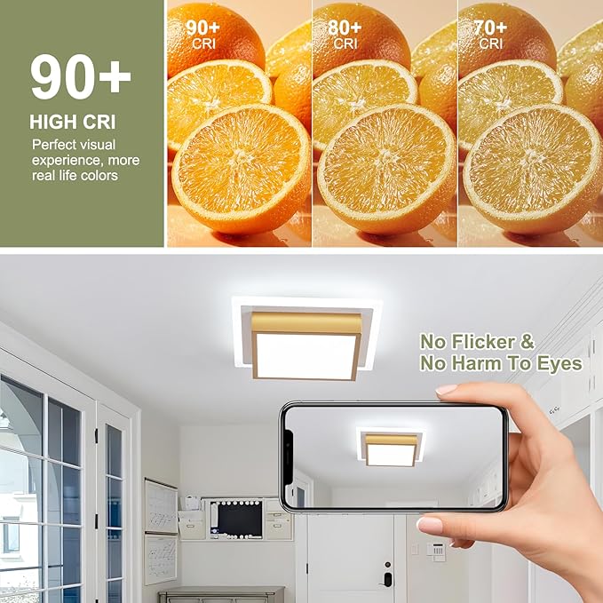 Modern LED Ceiling Light, Hallway Ceiling Light, 6000K Cold White Flush Mount Ceiling Lamp, Square Hallway Lighting Fixtures for Living Room Bedroom Bathroom Kitchen