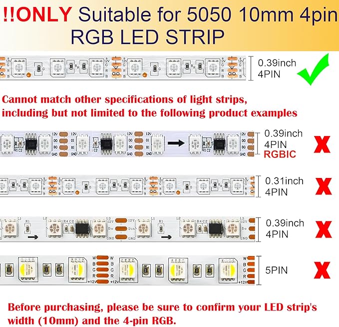 4 Pin LED Strip Connector Kit for 5050 RGB(NOT RGBIC) 10mm LED Light Strip,Include 8 Types of Solderless Accessories,Provide Most of Parts for DIY Lighting Project