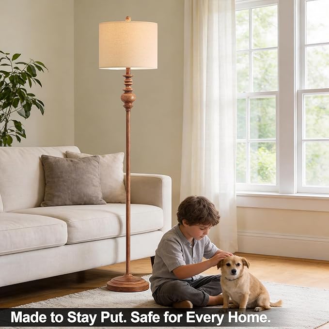 BOBOMOMO 64.25" Rustic Floor Lamp for Living Room, Tall Antique Brown Standing Lamp with Rotary Switch, Vintage Reading Lamp for Bedroom, Office & Study, Farmhouse Home Decor Corner Lamp