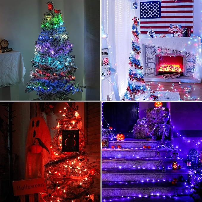 Color Changing Fairy String Lights, 33ft 100 LED Twinkle Lights with Remote & Timer, Multicolor Outdoor Christmas Lights for House Tree 4th of July Bedroom Xmas Indoor Decor