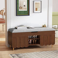 3More 40" Entryway Shoe Storage Bench,Upholstered Hidden Space Beneath Seat Cushion Bench,2-Tier Unique Geometric Shape with Wood Grain,Walnut
