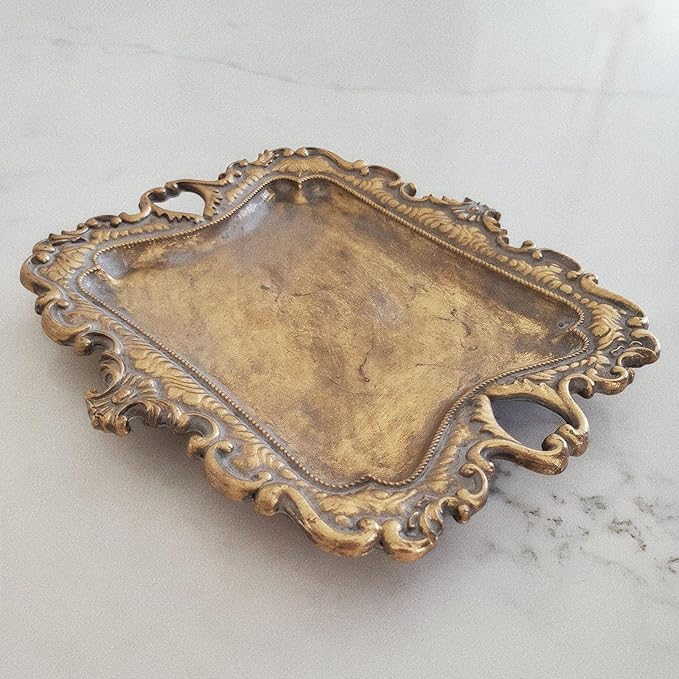 Small Antique Tray Jewelry Ring Dish, French Decor Gold Vintage Trinket Jewelry Holder, Antique Home Decor Display Trays Gifts for Women, Wedding, Birthday, Mother's Day Gifts for Women