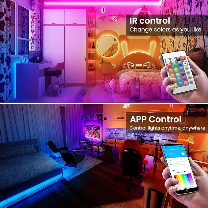 TJOY 100ft Smart Led Strip Lights for Bedroom, Compatible with Alexa, RGB Color Changing Music Sync Led Lights with App Remote,Multi-Color Wireless Led Strip Lighting for Bedroom (APP+Remote+Voice)
