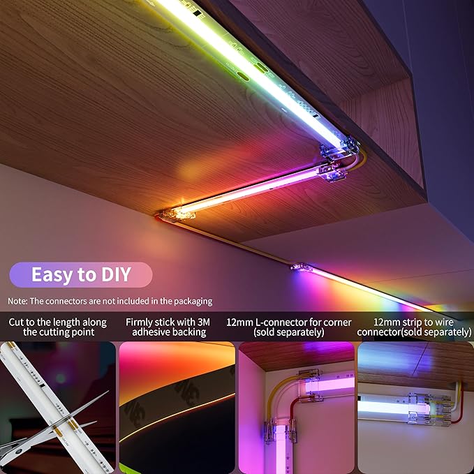PAUTIX IP65 Waterproof RGB Smart IC COB LED Strip Light Addressable 16.4ft/5m,24V Color Flowing Strip Light Multicolor Flexible Tape Lights for TV,Room,Party DIY Decoration(Without Controller&Adapter)
