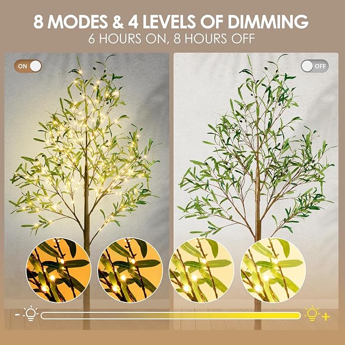 Olive Tree Light, 6FT 216 LED Lighted Olive Tree, Artificial Greenery Trees with Lights for Indoor Outdoor Home Bedroom Party Holiday Decoration