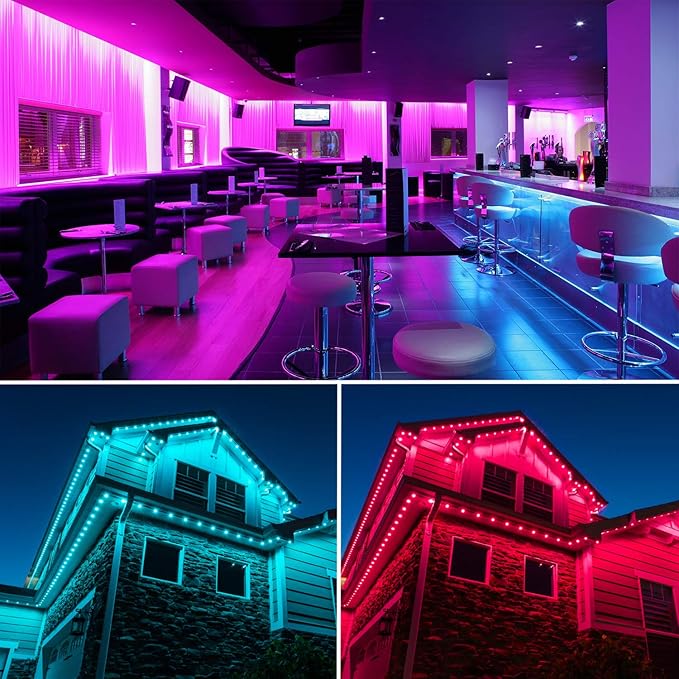LED Rope Lights 50ft/15m RGB Dimmable Strip Lighting Kit, Flexible 450 LED, 110V, Waterproof, Male and Female connectors, Power Plug Built-in Fuse Design, Infrared Remote Control