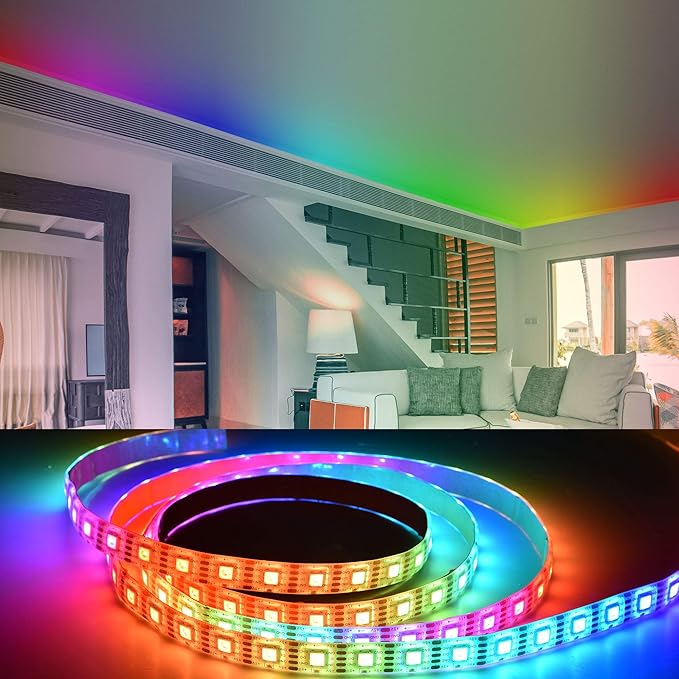 Yescom APP Control LED Strip Light 6.6ft Music Sync Color Changing WiFi Smart 60 LEDs Ambient Lamp Compatible with Alexa & Google Assistant for Bedroom Gaming Room