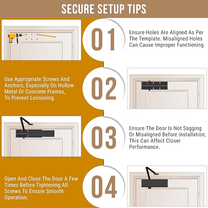 Commercial Door Closer Heavy Duty - Door Automatic Closer Adjustable Spring Size 2-4 - Automatic Door Closers for Home and Commercial Entrances - Non Handed - Fit Doors up to 220 LBS, Aluminum, Black