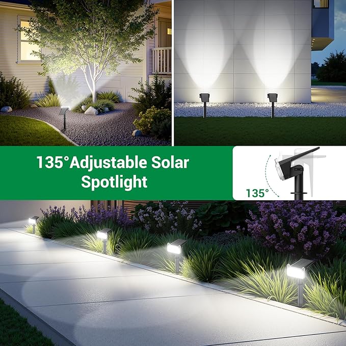 LETMY Solar Spot Lights Outdoor Waterproof with Bigger LED, 4 Pack Auto ON/OFF 135°Adjustable Solar Lights Outdoor, 2-in-1 Wall Lights & 2 Modes Landscape Spotlights for Tree Yard Pathway Garden Decor
