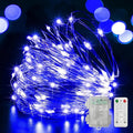 LAMPHOME 100 LED Blue Fairy Lights Battery Operated, Mini Battery Powered Copper Wire Starry String Lights,Light Length 32.5Ft, Multi Functions & Timer, with Remote Indoor/Outdoor use
