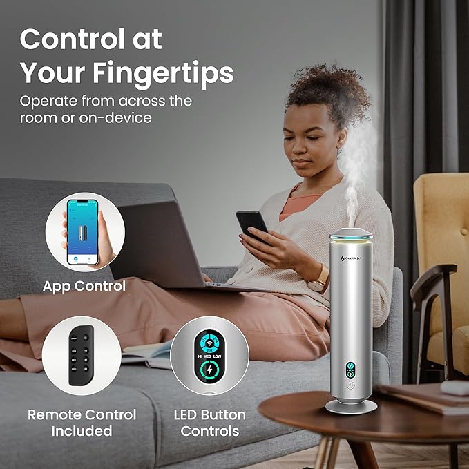 MajesticMist WiFi Waterless Essential Oil Diffuser, Aluminum Cold-Air Aroma Diffuser for Large Rooms up to 1000 sq ft, App & Remote Control, 4oz, USB-C Plug-in, Quiet, LED Display