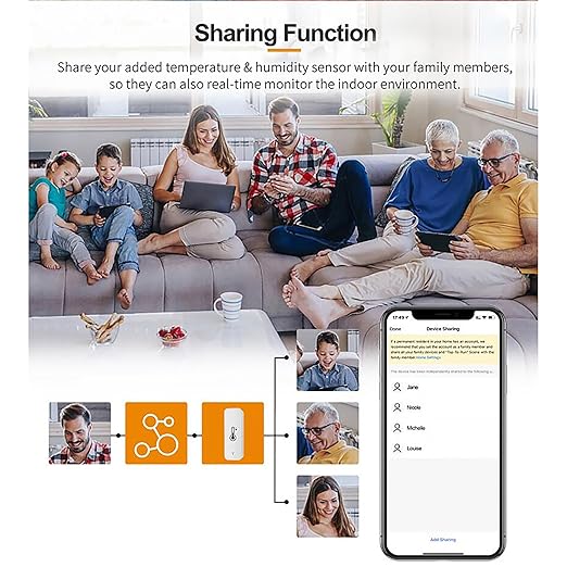 Tuya Smart Wireless Battery Powered Humidity and Temperature Sensor, Free Data Storage Export, Long-Lasting for Home/Basement/Baby Room, Alexa Compatible, Real-Time Alerts via App (1 Pack)