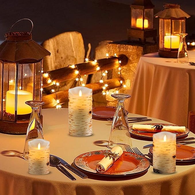 Nancia Flameless Candles Birch Bark Effect Battery Operated Candle,3PACK Real Wax Pillar LED Candle with 10-Key Remote Control 2/4/6/8 Hours Timer for Home Decoration Wedding Birthday Party