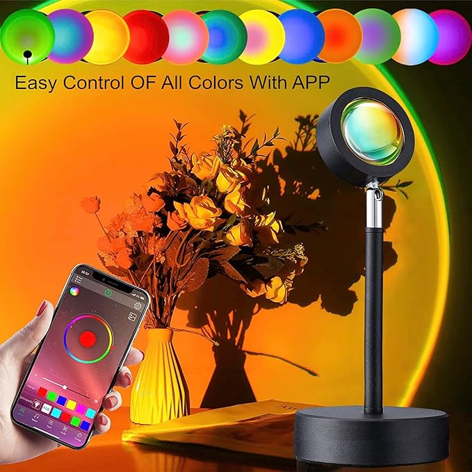 Sunset Lamp with Phone APP Remote-16 Colors LED Projection Light-Ambient Lighting Mood Setting-Golden Hour Light Photography Tiktok-USB Night Lights-Cool Room Decor for Bedroom Game Room-Kids Adults