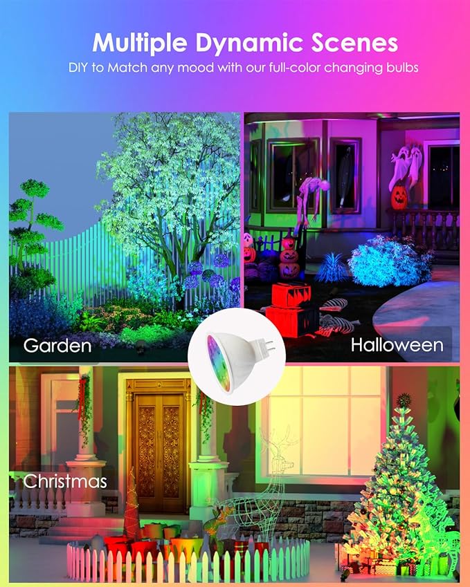MR16 LED Bulb Color Changing MR16 Smart LED Bulb Wifi Color Changing Light Outdoor Compatible With Alexa Google Assistant, 16 Million Colors Rgbcw, 2.4Ghz Wifi & Bluetooth, Music Sync,2-Pack