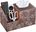 Fanousy Square Tissue Box Cover with Storage, PU Leather Cube Tissue Box Holder, Remote Control Nightstand Organizer, Modern Desk Caddy for End Table, Bathroom, Bedroom, Home, Office Decor