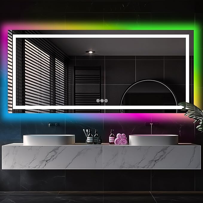 Antok 32"x 72" LED Bathroom Mirror with Lights, Anti-Fog, Dimmable, Lighted Vanity Mirror with Tempered Glass, Memory Function, 11 Light Modes, Safe Use, Horizontal, Vertical, Wall Mount