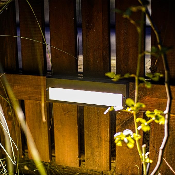 GOODSMANN Low Voltage Step Lights Kits 10.6 Inch Outdoor 12V AC Landscape Stair Lights Wired 8PK 6W LED Electric Outdoor Deck Lighting Black Metal 122 Lumens 3000K Warm White with Cable Connectors