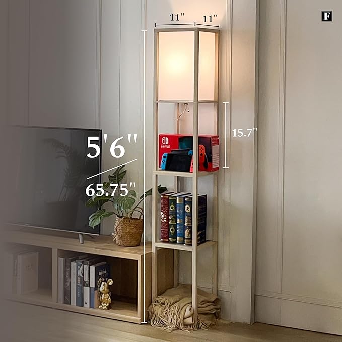 FENLO Floor Lamp with Shelves – Tall Standing Lamp with Tempered Glass Tiers – Modern Minimalist Floor Lamp for Bedroom, Living Room, or Corner Fina