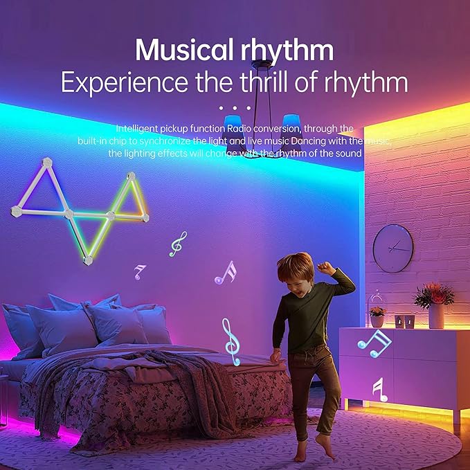 Smart Modular RGB LED Wall Lights Kit - DIY Shapeable Music Sync Backlit Panels w/Alexa & App Control | 16.8M Colors, 44+ Scene Modes, No-Drill Installation (9 LED Light)