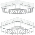 SMARTAKE 2-Pack Corner Shower Caddy, SUS304 Stainless Steel, Wall Mounted Bathroom Shelf with Adhesive, Storage Organizer for Toilet, Dorm and Kitchen (Silver)