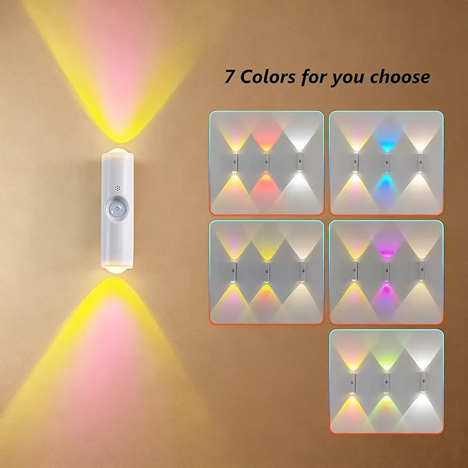 Motion Sensor Wall Light (2 Pack) 7 Colors 9 Model 3 Sensing Modes USB Charging Wireless Wall Sconces Brightness Adjustable Wall Lamps Night Light for Home Decor Best Gift (White)