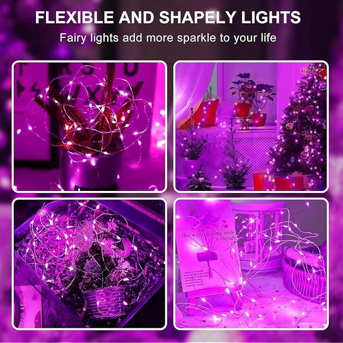 Aogist 100 Pack Fairy Lights 3 Modes 7ft 20 LED Waterproof,Battery Operated Silver Wire Firefly Starry Moon Mini String Lights for Mason Jars Christmas DIY Crafts Wedding Party Bedroom,Pink