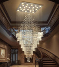 W47 x H120 Luxury Crystal Chandelier with LED Bulbs Glam Raindrop High Ceiling Square Light Chandeliers for Entrance Large Villa Foyer Living Room Lighting Fixtures Silver