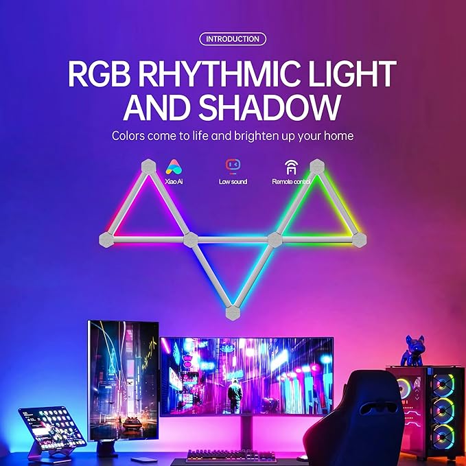 Smart Modular RGB LED Wall Lights Kit - DIY Shapeable Music Sync Backlit Panels w/Alexa & App Control | 16.8M Colors, 44+ Scene Modes, No-Drill Installation (9 LED Light)