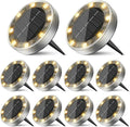 10 Pack Solar Ground Lights Outdoor, 8 LED Mini Flat Solar Disk Lights, IP65 Waterproof Anti-Rust Disc Light, Landscape Lighting for Garden Pathway Yard Walkway Driveway Lawn,Warm White