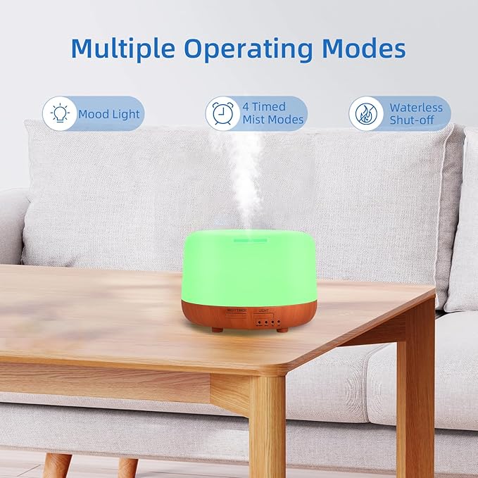 300ML Essential Oil Diffuser,Small Room Aromatherapy Diffuser, Quiet 8H Operation, 7-Color LED Light, 4 Timer, Remote Control, Auto-Off, for Bedroom, Living Room, Kitchen, Yoga, Gifts