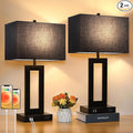 Set of 2 Touch Control Table Lamps with 2 USB Ports&AC Outlet, 3-Way Dimmable Modern Nightstand Lamp Sets, Bedside Black Lamps for Bedroom Living Room End Tables Reading, Bulbs Included, Black Shade