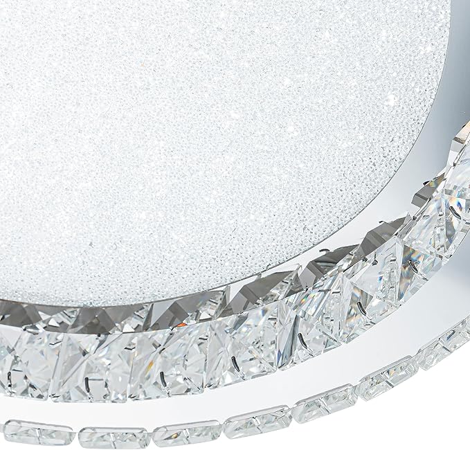 Krychiler 17.7" Bright Crystal Flush Mount Ceiling Lights, Dimmable LED Modern Close to Ceiling Lighting Fixture, Chrome Hallway Round Chandelier for Bedroom Kitchen Bathroom Foyer Living Dining Room