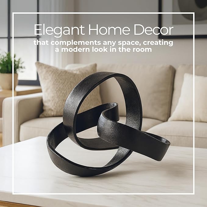 Metal Decorative Object – Minimalist Shelves & Coffee Table Decor – Aluminum Knot Sculpture Modern Home Decor for Office, Bedroom & Living Room – 8" x 7", Black