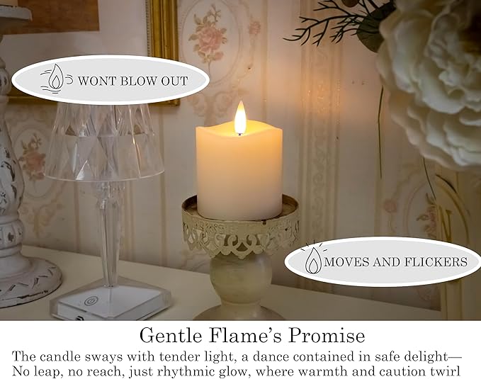 Flameless LED Pillar Candles Flickering with Remote Timer, Battery Operated LED Candles Up to 400 Hours, 3D Moving Flame Real Wax Candles. (Ivory-1pack-3x3)