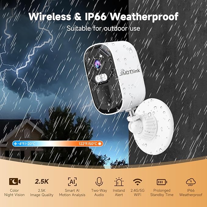 Security Cameras Wireless Outdoor, 2.5K Battery Camera, 2.4G/5GHz WiFi, Spotlight & Siren Alarm, Color Night Vision, AI Motion Detection, Waterproof, Magnetic Mount, Compatible with Alexa