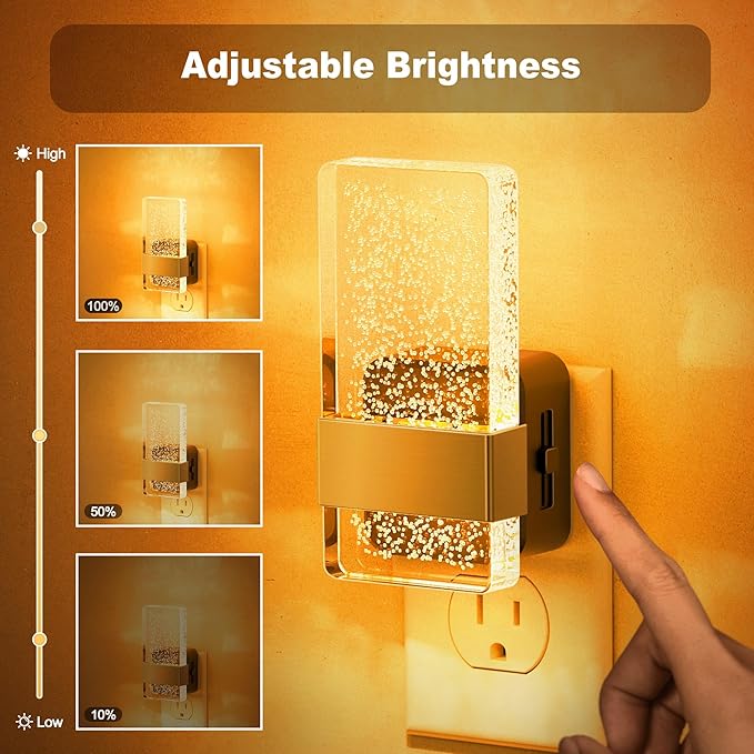 JandCase Night Lights Plug into Wall, Dusk to Dawn Sensor, Acrylic Bubble Design, 0-100lm Adjustable Brightness, for Bedroom, Bathroom, Living Room, Hallway