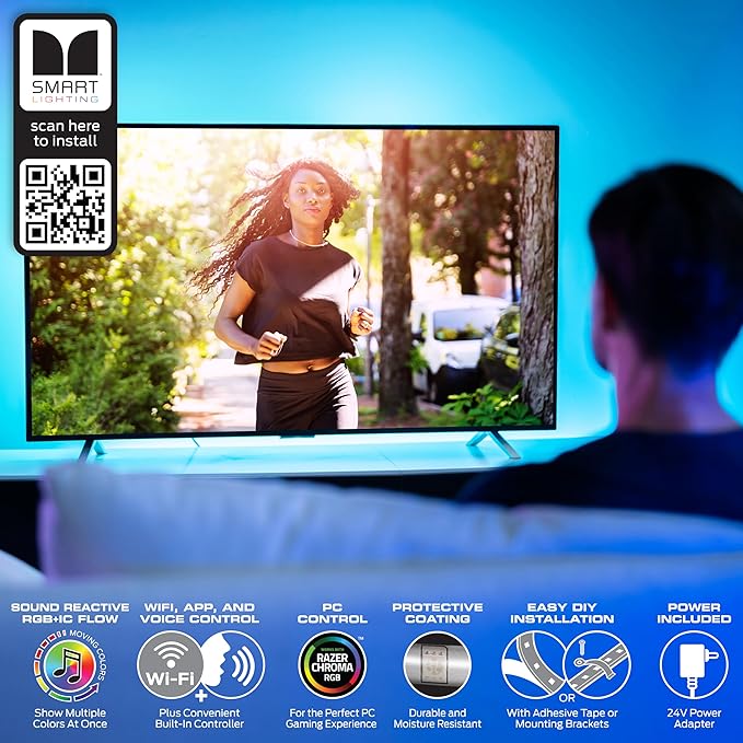 Monster Smart RGB+IC LED Strip Lights 200ft – Sound Reactive Strip Lights for Bedroom, App & Voice Control, RGB Light Strip for Room, Alexa Google Home, Razer Chroma Sync - 1080 RGB+IC LED Lights