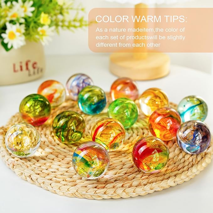 YU FENG 7 Colors 40mm/1.6in Glass Ball Night Light for Meditation with LED Wooden Base 7 Chakra Natural Healing Spheres Decorative Balls