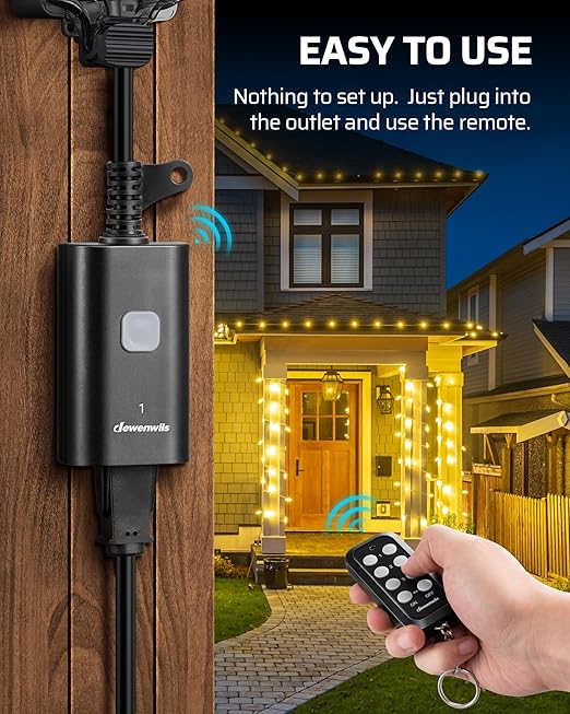DEWENWILS Outdoor Remote Control Outlet, Weatherproof Heavy Duty 15A Wireless Remote Control Switch, 100FT Control Range, 2 Remotes & 3 Outlets (Battery Included)