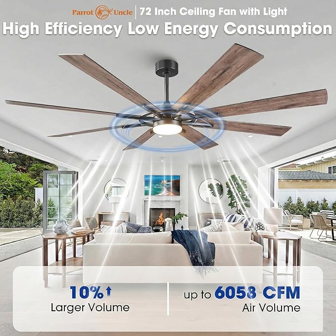 Ceiling Fans with Lights and Remote/ APP, 72 Inch Farmhouse Chandelier Ceiling Fan for Bedroom Living Room, Black Industrial Lighting Ceiling Fans Outdoor Indoor, 6-Speed DC Motor Reversible 8 Blades