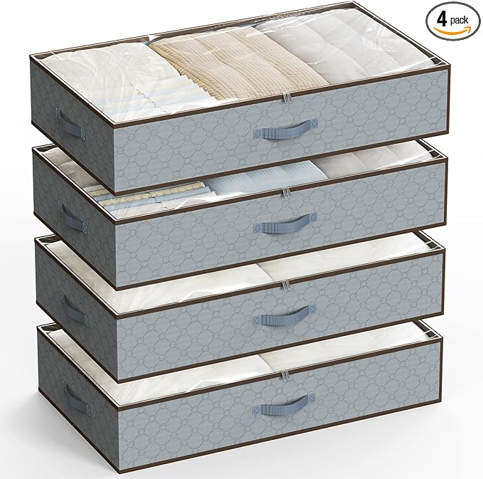 Large Under Bed Storage Containers,[4 Pack/Upgraded Bottom fabric]Carpet-Friendly Design Underbed Clothes Storage with Sturdy Sidewalls,Foldable under bed organizer for Clothes,Blankets,Sweater